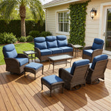 Luxury 10-Piece Patio Set – Sofa & Swivel Chairs with Ottomans, Hand-Woven All-Weather Wicker for Backyard Hosting, ND Series - Belord