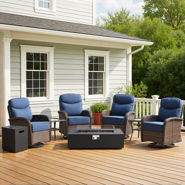 Upgraded 7-Piece Swivel Chair Patio Set with Split Fire Pit Table – Built for Social Summer Nights, ND Series - Belord