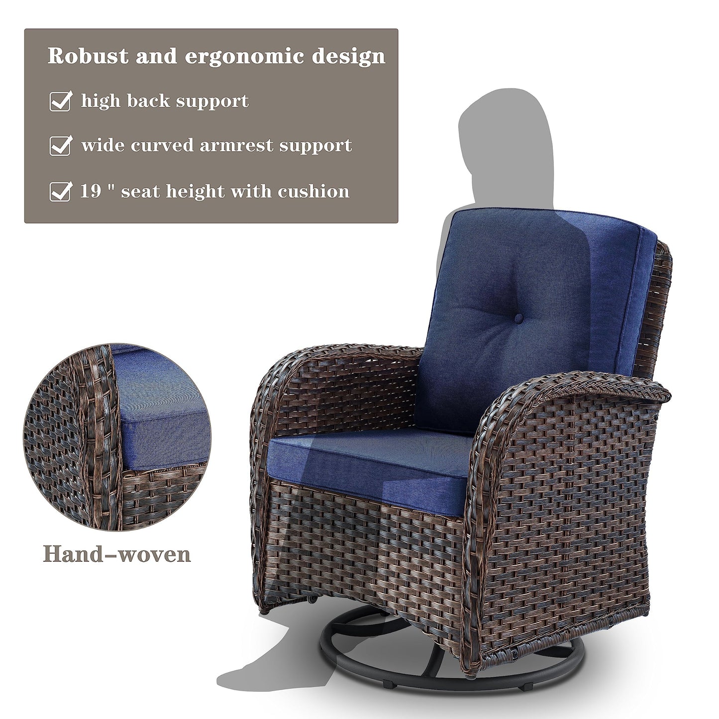Patio Single PE Wicker Swivel Glider Chair with Thick Cushions, NDS Series