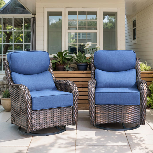 2-Piece Garden Wicker Swivel Glider Chairs with 6" Thick Cushions, NT Series