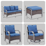 Patio Conversation Set 7-Piece with 1 Sofa, 2 Swivel Glider Chairs, 2 Patio Chairs, 2 Ottoman, HW Series - Belord