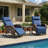 Luxury 3-Piece Adjustable Rocking Set - PE Wicker Recliners with Side Tables, NDS Series - Belord