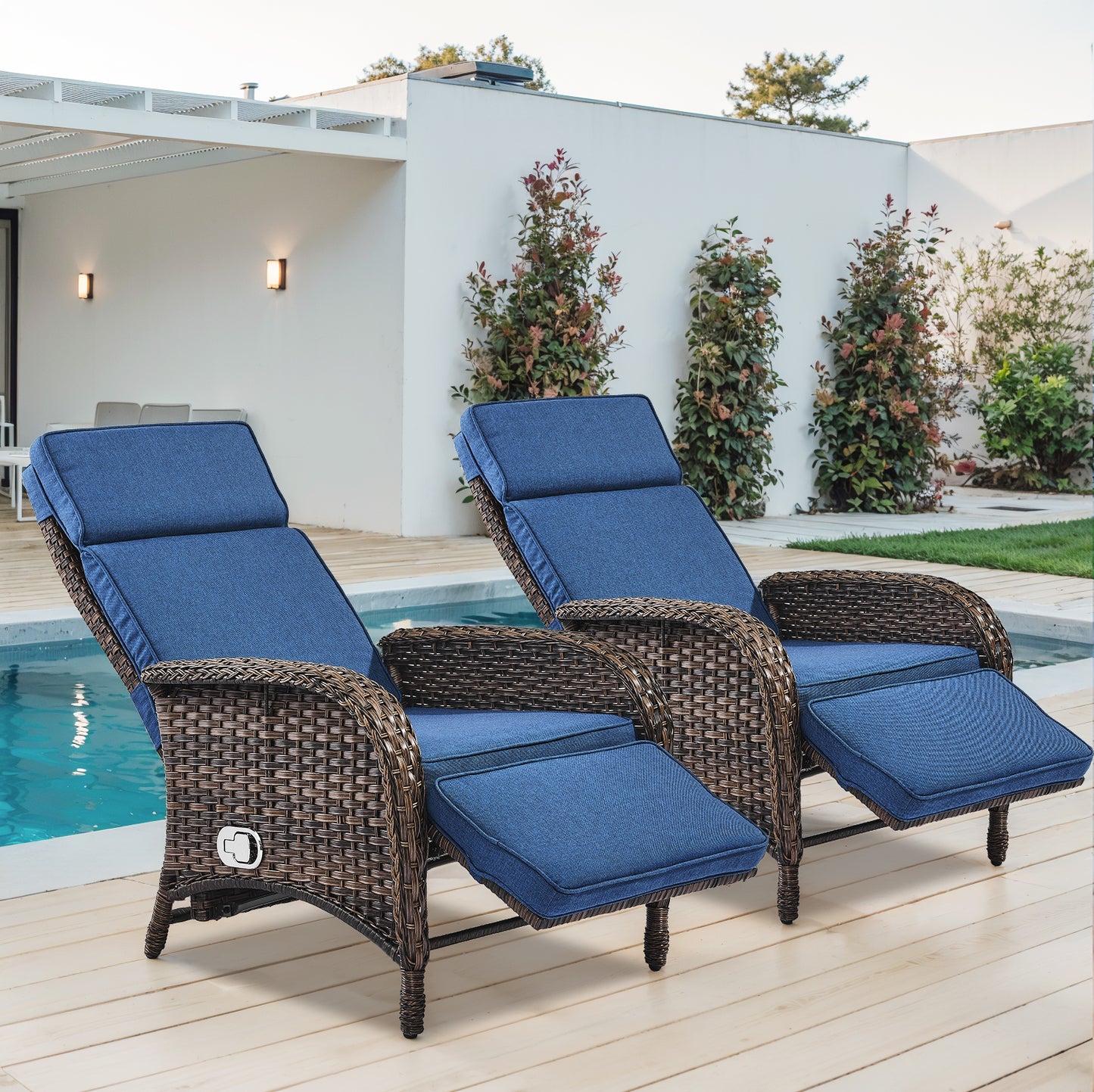 108°→155° Adjustable Chaise Lounge Set (2-Piece) - All-Weather PE Wicker & Steel Frame Reclining Outdoor Daybed | NDS Series