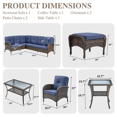 Large Sectional Set 12-Piece with Patio Chairs, Coffee Table, Side Table, and Ottoman, NDS Series - Belord