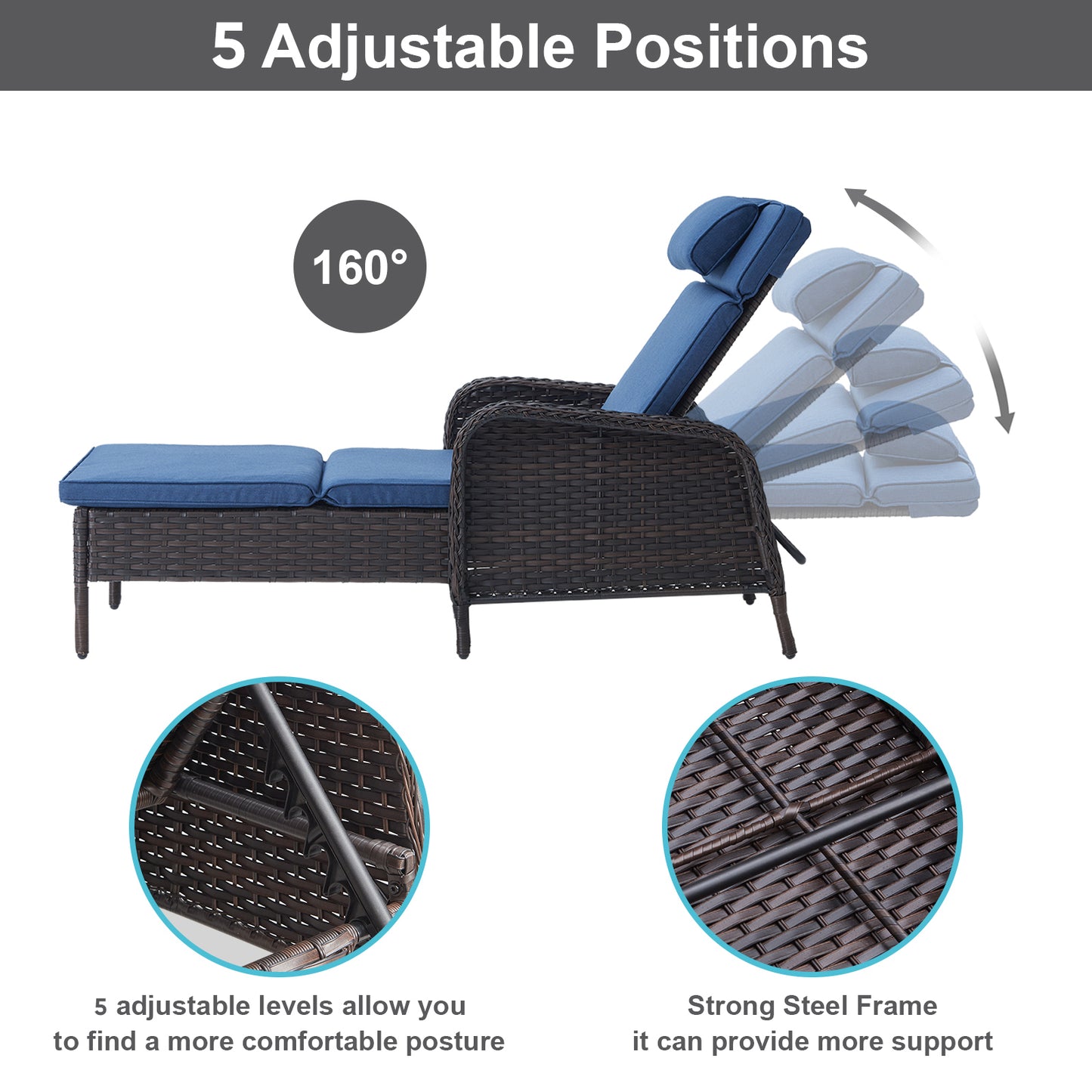 3-Piece Outdoor Wicker Lounge Set – 2 Adjustable 75" Chaise Lounges + Side Table, All-Weather Rattan, NTC Series