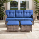 T Series 3-Piece Patio Set: 1 T-Back Sofa + 2 Ottomans – All-Weather PE Wicker with 5in Thick Cushions - Belord