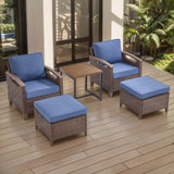 BBR Series 5-Piece Outdoor Set: 2 Patio Chairs, Footrests & Side Table - Premium All-Weather Wicker Patio Furniture - Belord