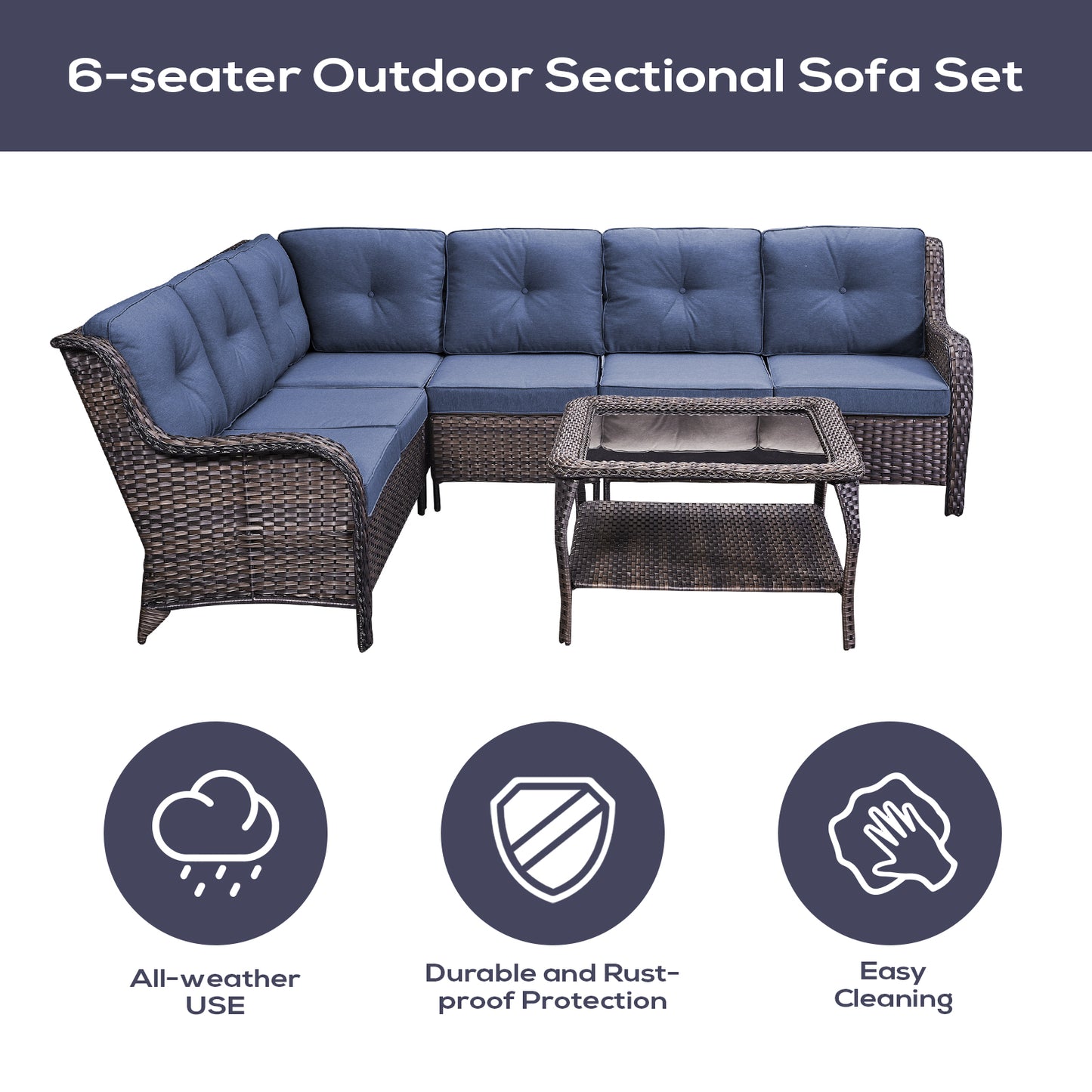Save 50% - 7-Piece L-Shaped Patio Sectional Sofa Set + Wicker Coffee Table, NTC Series