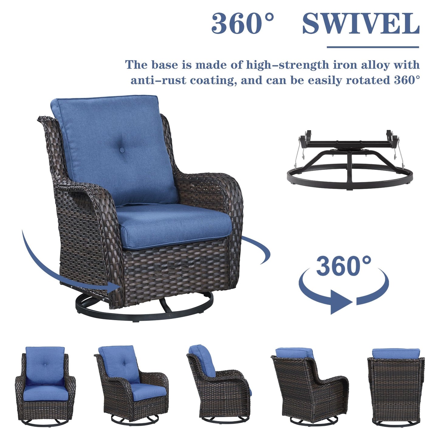 Patio Conversation Set 6-Piece with Sofa, 2-Swivel Glider Chairs, Coffee Table, and 2-Ottoman, NTC Series - B2B Wholesale