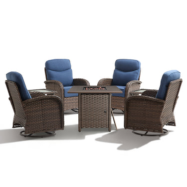 Premium 7-Piece Patio Swivel Chair Set with Square Wicker Fire Pit Table – Cozy Garden Lounge Style, ND Series - Belord