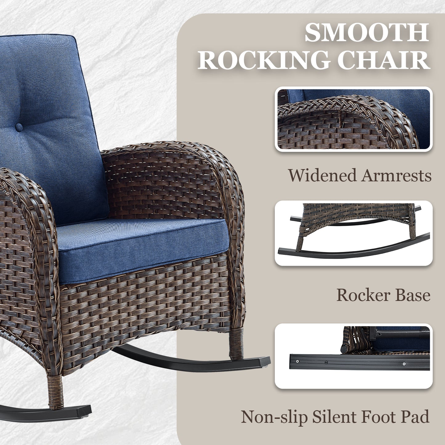 Patio Conversation Set 5-Piece with Loveseat, Rocking Chairs, Coffee Table, and Side Table, NDS Series