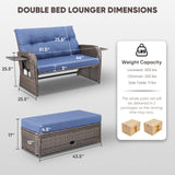Outdoor Rattan Daybed Set with Multipurpose Ottoman & Side Tray, NDS Series - Belord