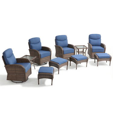 Premium 10-Piece Swivel Chair Patio Set – Deep 6" Cushions & Ottomans for Flexible Outdoor Lounging, ND Series - Belord