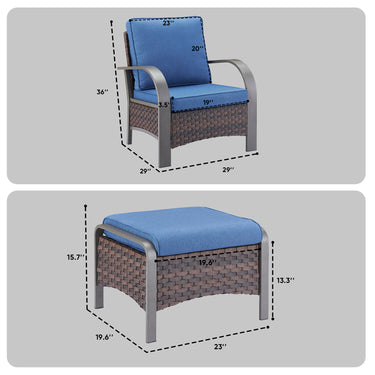 Patio Conversation Set 4-Piece with 2 Patio Chairs, 2 Ottoman, HW Series - Belord