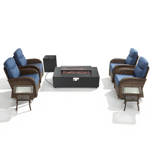 Upgraded 7-Piece Swivel Chair Patio Set with Split Fire Pit Table – Built for Social Summer Nights, ND Series - Belord