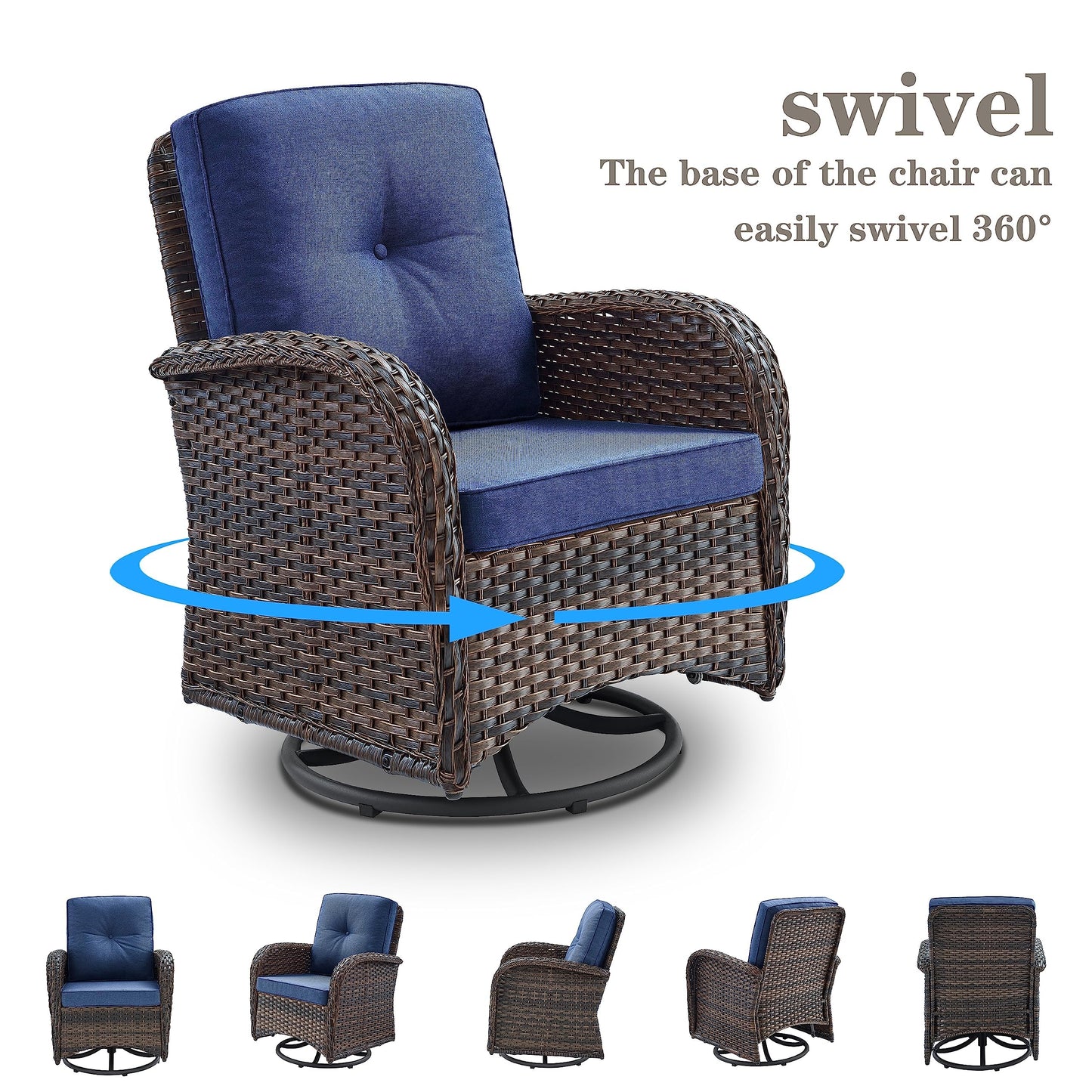 Patio Single PE Wicker Swivel Glider Chair with Thick Cushions, NDS Series