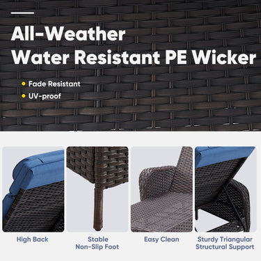 Premium 7-Piece Outdoor Rattan Lounge Set with 4 Adjustable Chaise Lounges & 3 Side Tables - All-Weather Wicker Patio Furniture for Pool Deck, NTC Series - Belord