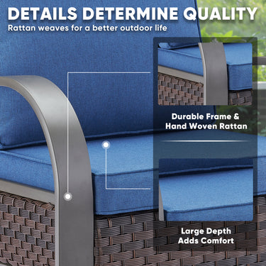 Patio Conversation Set 7-Piece with 1 Sofa, 2 Swivel Glider Chairs, 2 Patio Chairs, 2 Ottoman, HW Series - Belord