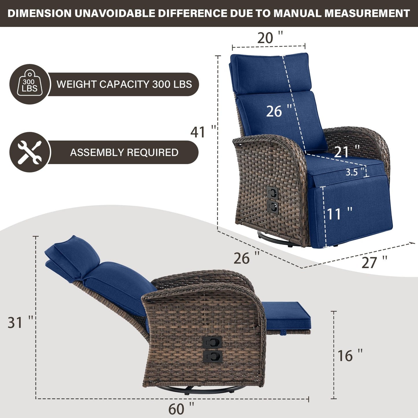 Premium 2-Piece Swivel Recliner Set - Adjustable Backrest & Footrest Patio Chairs, NDS Series