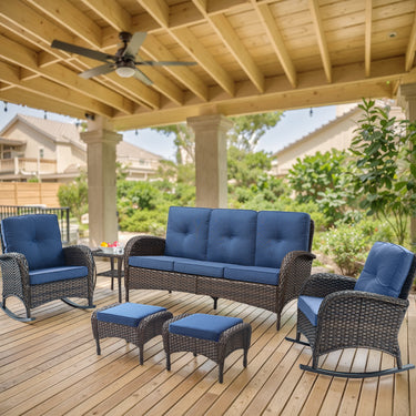 Patio Conversation Set 6-Piece with Sofa, Rocking Chairs, Side Table, and Ottoman, NDS Series - Belord