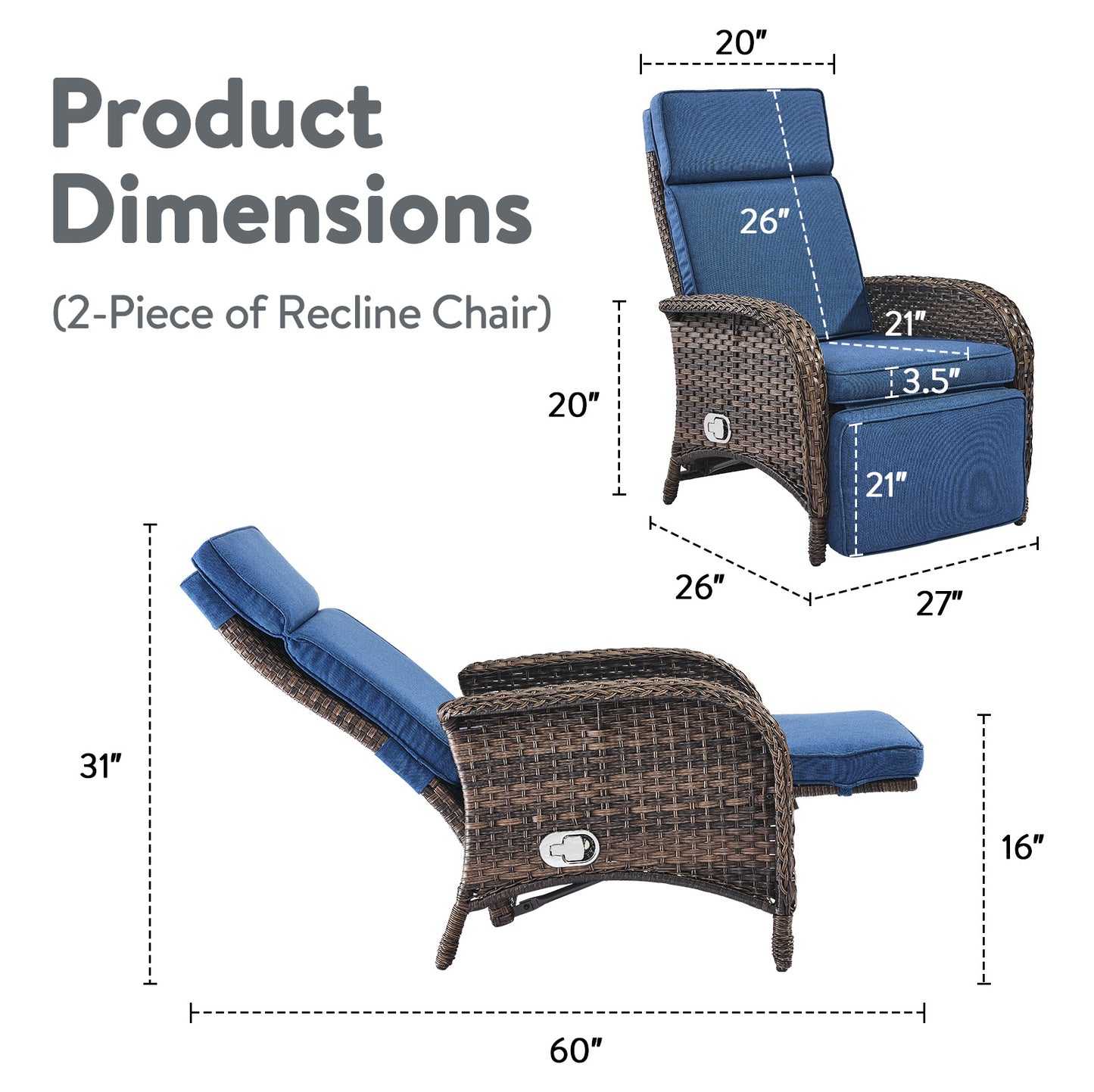 108°→155° Adjustable Chaise Lounge Set (2-Piece) - All-Weather PE Wicker & Steel Frame Reclining Outdoor Daybed | NDS Series