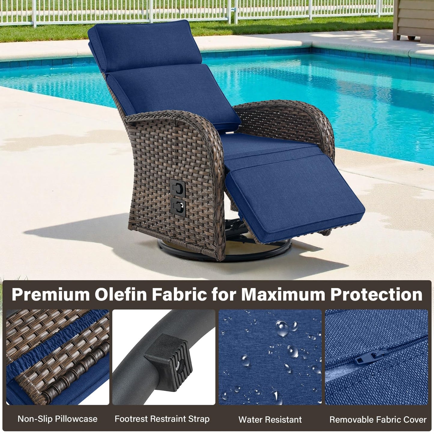 NDS Series 5-Piece Premium Outdoor Set: 2 Swivel Recliners + 1 Sofa & 43" Propane Fire Table with Side Table