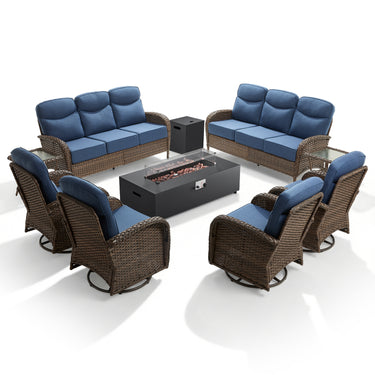 Grand 9-Piece Patio Furniture Collection with Split Fire Pit Table – Designed for Large Outdoor Spaces, ND Series - Belord