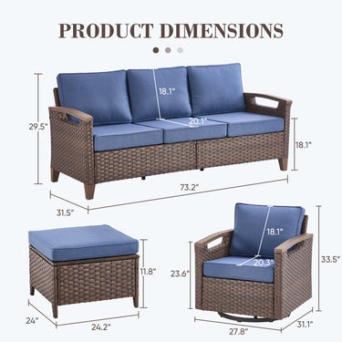BBR Series 5-Piece Outdoor Sofa Set: 2 Swivel Chairs + 3-Seater with Ottomans - Belord