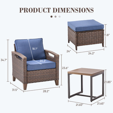 BBR Series 5-Piece Outdoor Set: 2 Patio Chairs, Footrests & Side Table - Premium All-Weather Wicker Patio Furniture - Belord