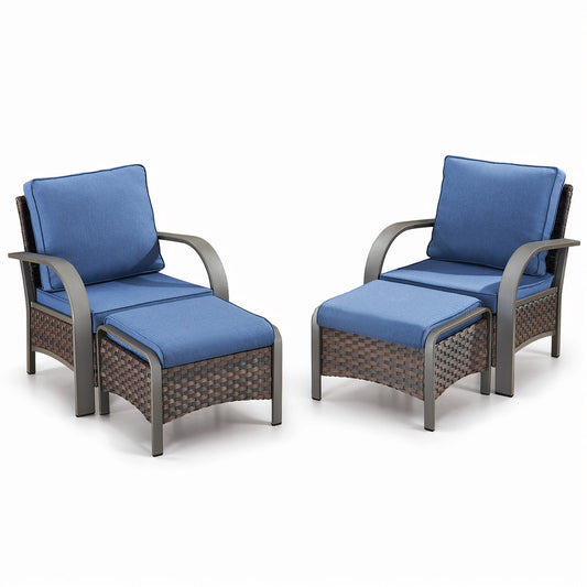 Patio Conversation Set 4-Piece with 2 Patio Chairs, 2 Ottoman, HW Series