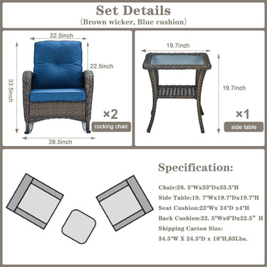 Wicker Rocking Chairs Set with Side Table, NDS Series - Belord