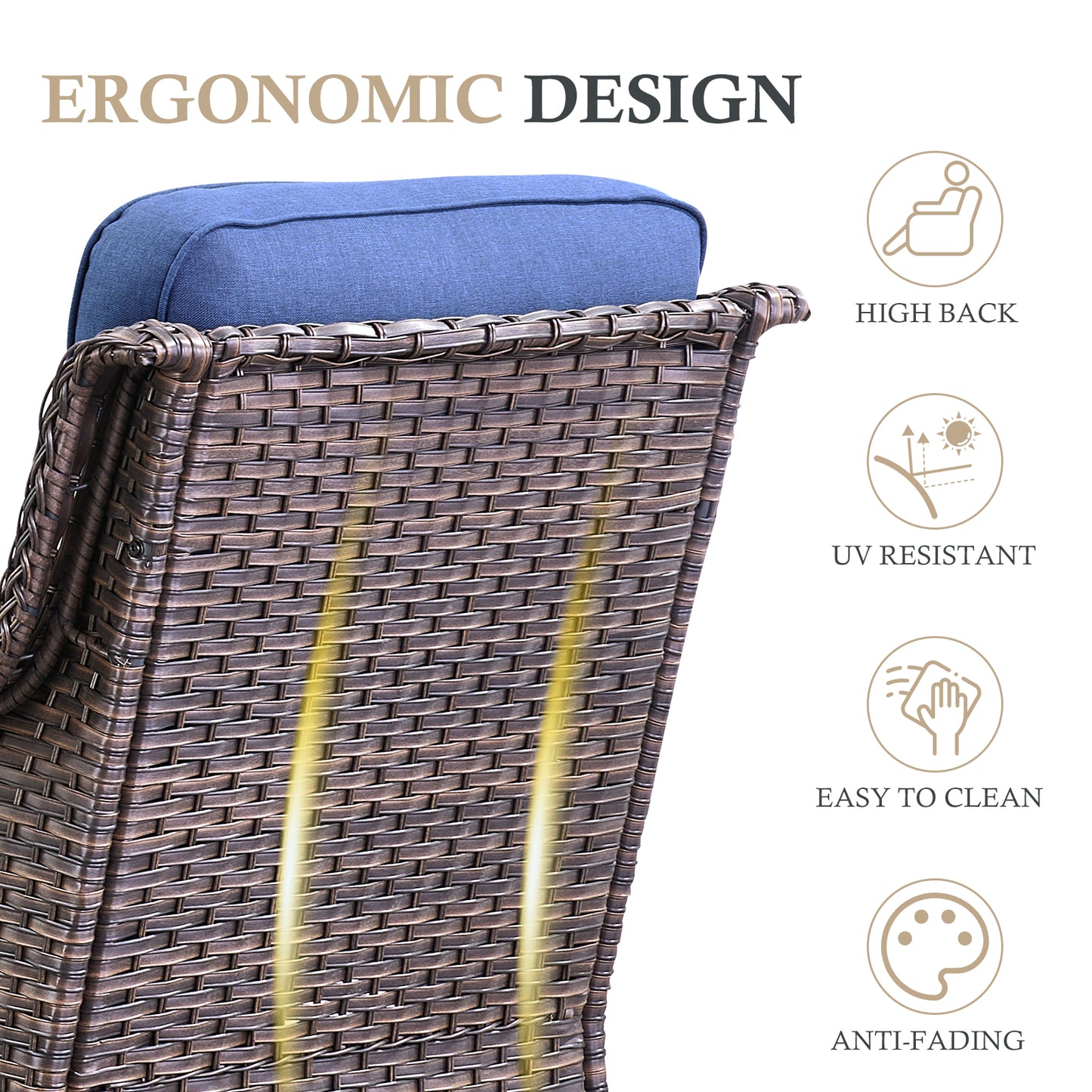 5-Piece Outdoor Wicker Conversation Set – 2 Swivel Glider Chairs with 6" Thick Cushions, 2 Ottomans & Side Table – High Back, NT Series