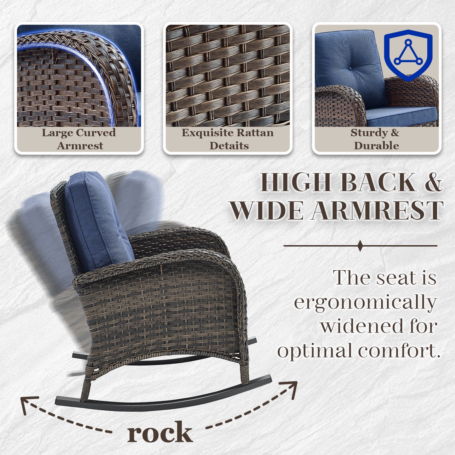 Patio Conversation Set 5-Piece with Loveseat, Rocking Chairs, Coffee Table, and Side Table, NDS Series - B2B Wholesale