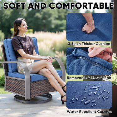 Patio Conversation Set 7-Piece with 1 Sofa, 2 Swivel Glider Chairs, 2 Patio Chairs, 2 Ottoman, HW Series - Belord
