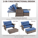 Outdoor Rattan Daybed Set with Multipurpose Ottoman & Side Tray, NDS Series - Belord