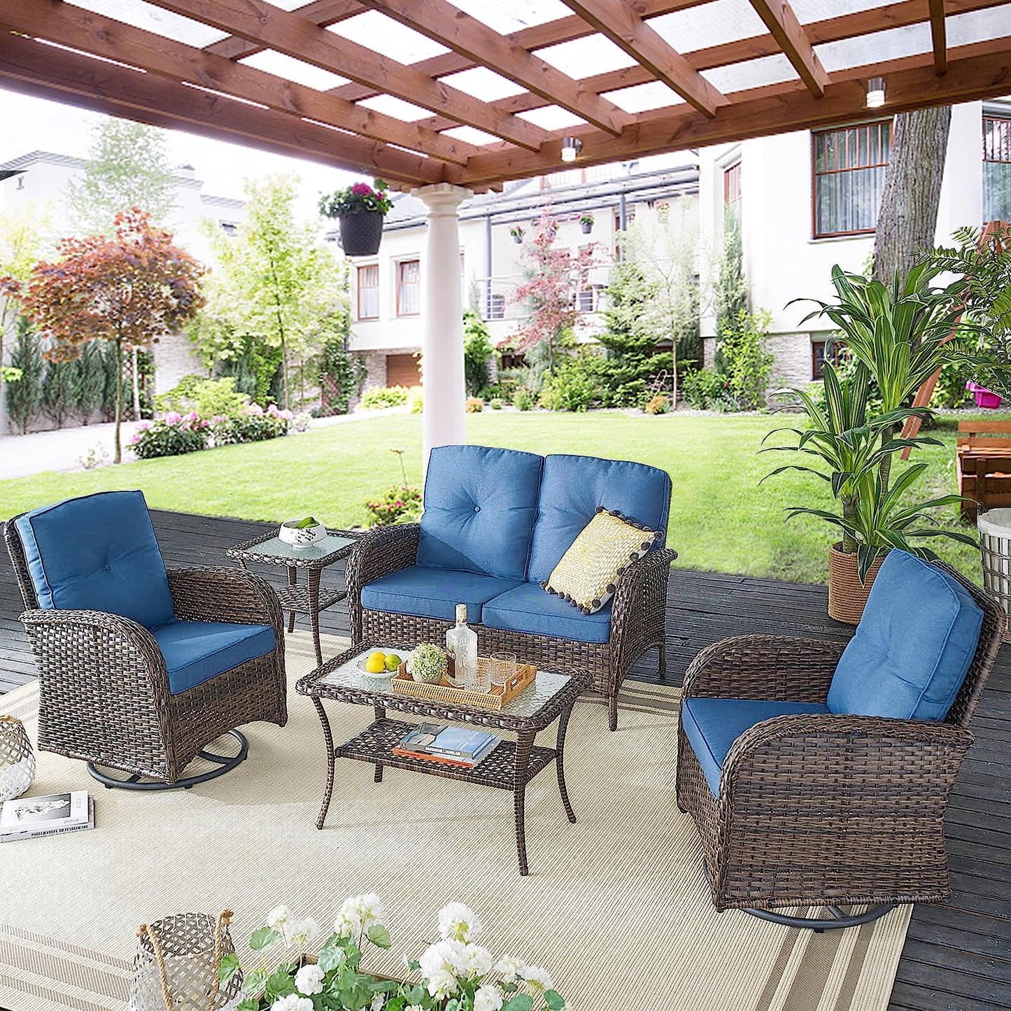 Patio Single PE Wicker Swivel Glider Chair with Thick Cushions, NDS Series