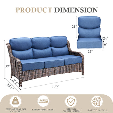 Oversized 3-Seat Wicker Sofa for Outdoor Patio – High Back & Extra Thick Cushions / NT Series - Belord