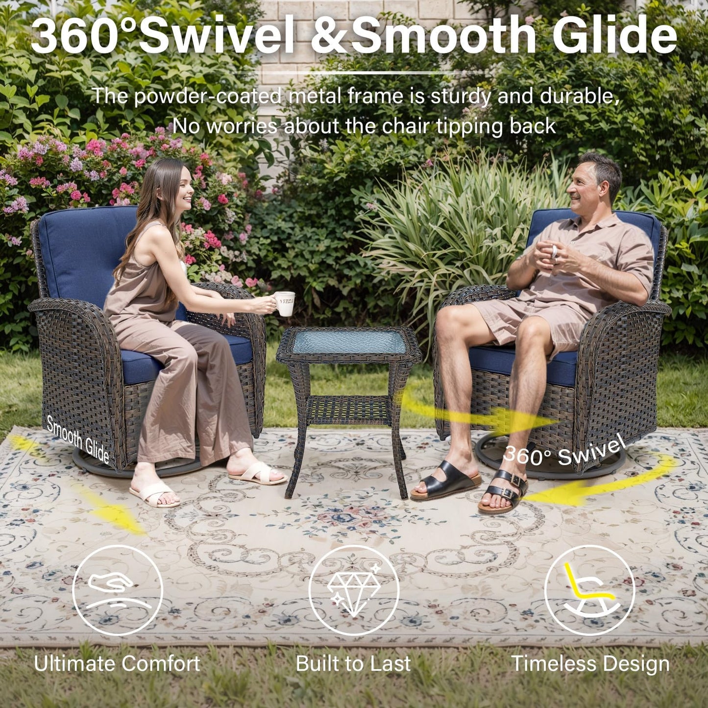 Patio Single PE Wicker Swivel Glider Chair with Thick Cushions, NDS Series