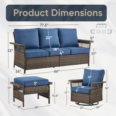 Sofa Set with Swivel Glider Chairs and Ottoman, SS Series - Belord