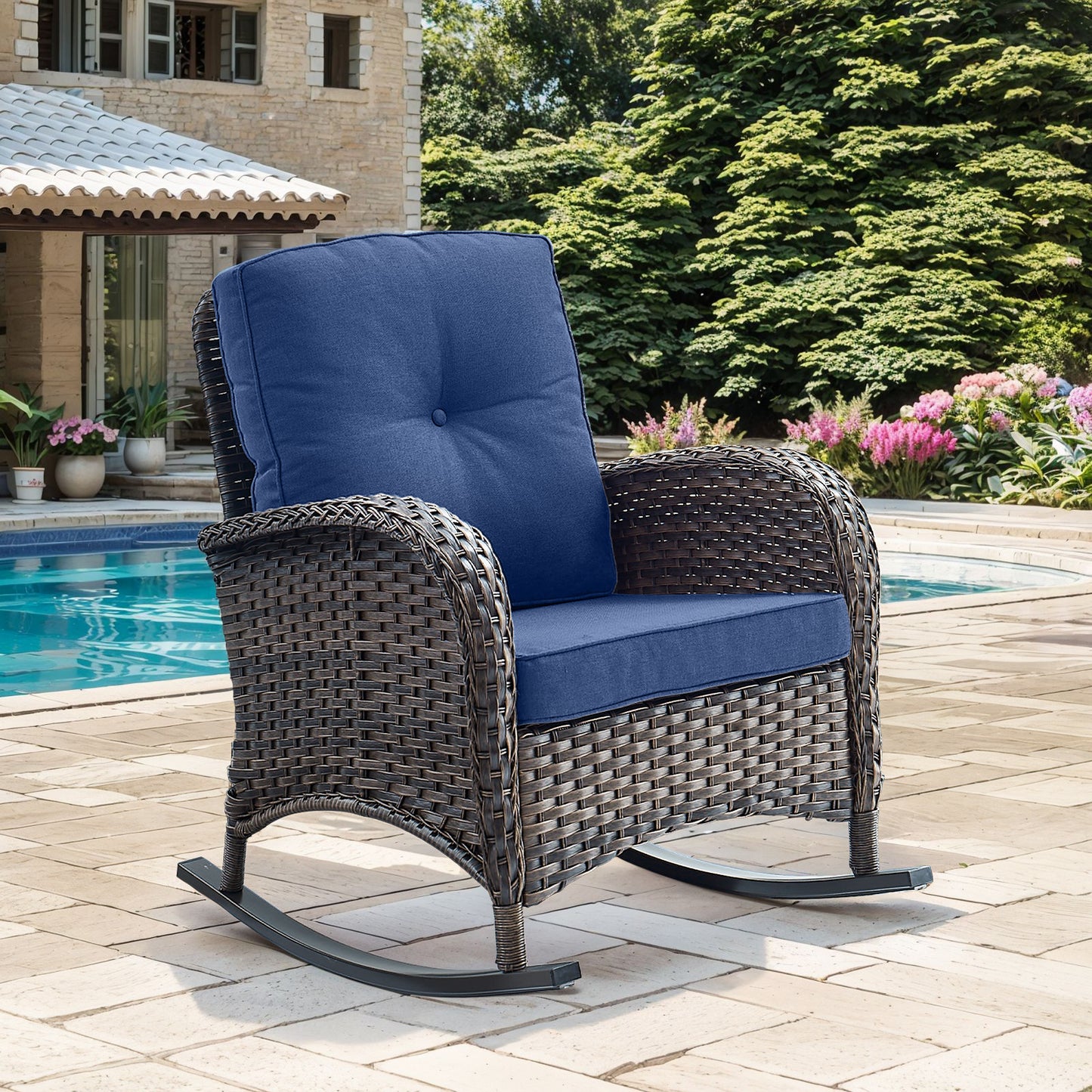 Patio Single PE Wicker Rocking Chair with Thick Cushions, NDS Series