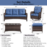 Patio Conversation Set 6-Piece with Sofa, Swivel Glider Chairs, Coffee Table, and Ottoman, NTC Series - Belord