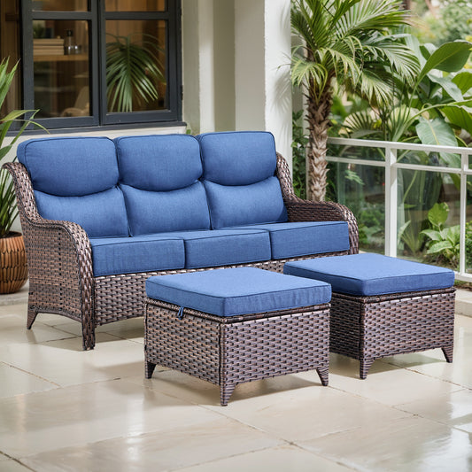 3-Piece All-Weather Wicker Sectional Sofa – 6" Ultra-Thick Cushions & Ottomans, NT Series