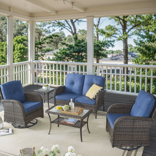 Patio Conversation Set 5-Piece with Loveseat, Swivel Glider Chairs, Coffee Table, and Side Table, NDS Series