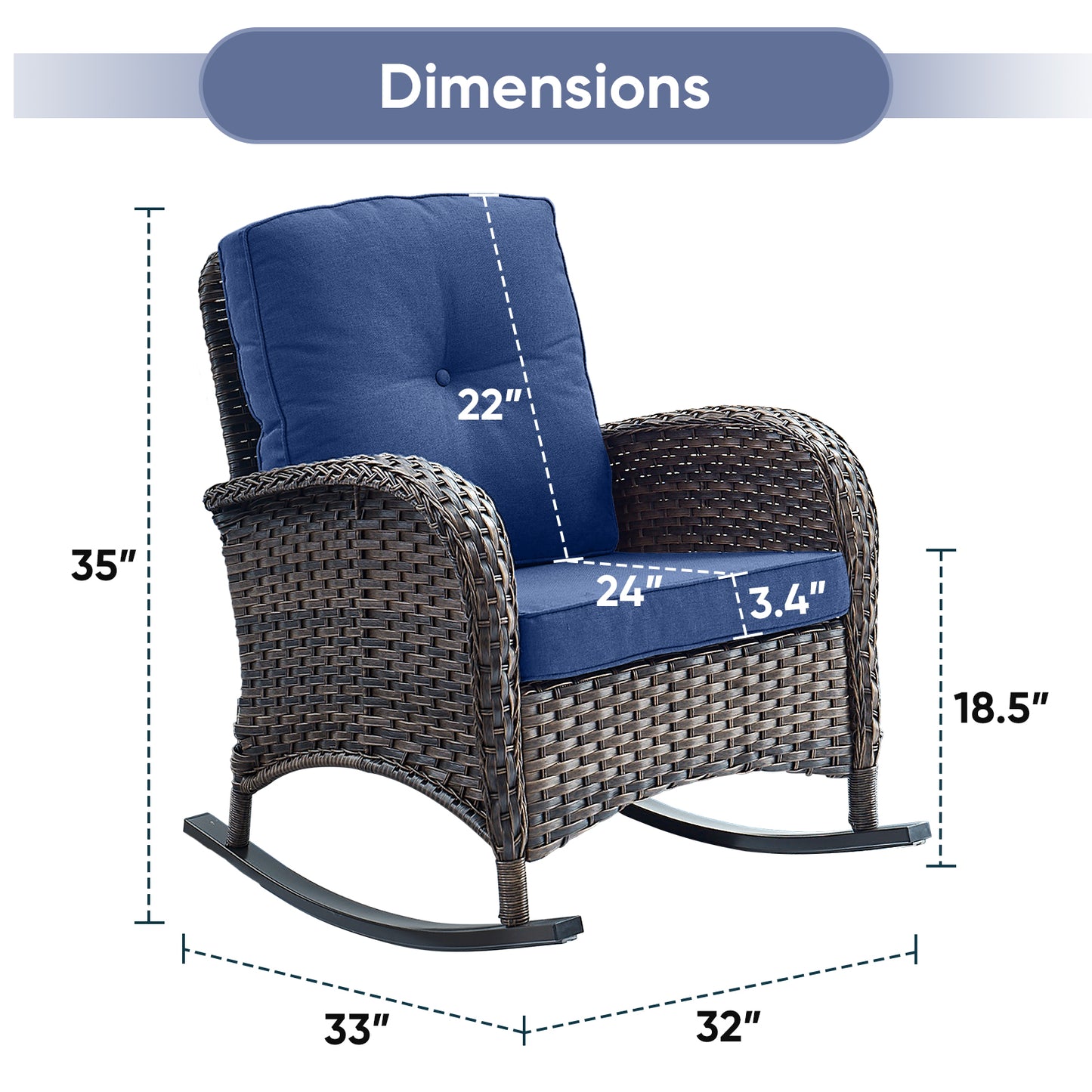 Patio Single PE Wicker Rocking Chair with Thick Cushions, NDS Series