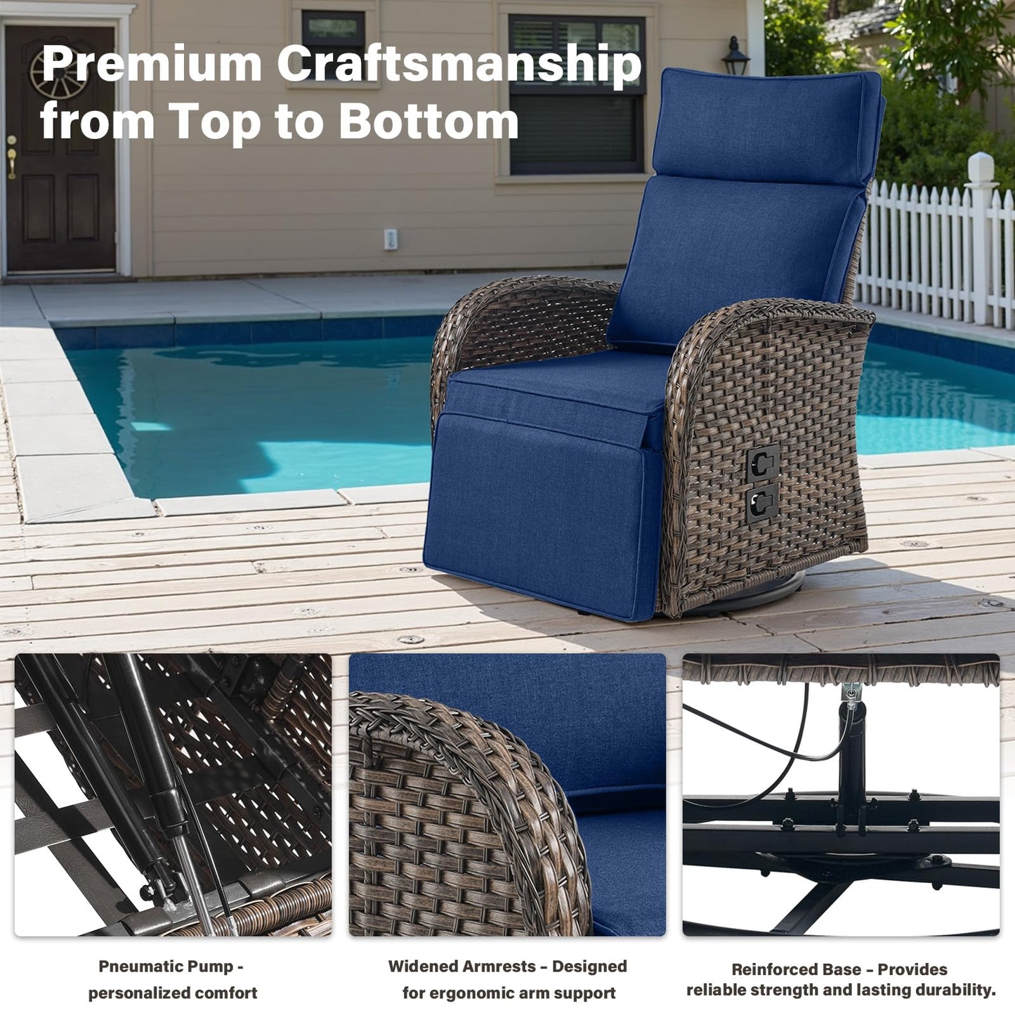 5-Piece Outdoor Set: PE Wicker Swivel Recliners + Sofa & 30" Propane Fire Table - NDS Series