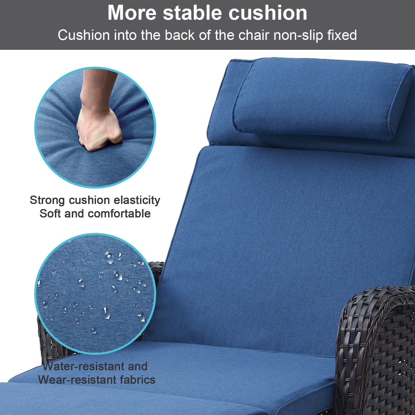 3-Piece Outdoor Wicker Lounge Set – 2 Adjustable 75" Chaise Lounges + Side Table, All-Weather Rattan, NTC Series