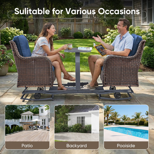 Belord 2-Person Outdoor Wicker Glider Loveseat with Integrated Side Table & Cushioned Seats, NTC Series