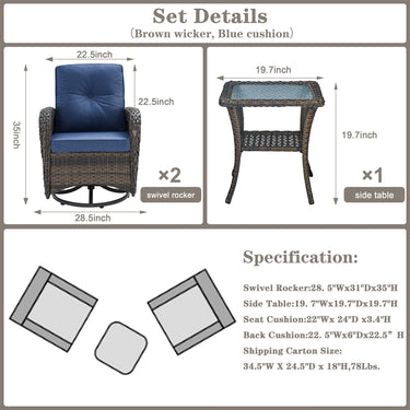 Save 50% - Swivel Glider Chairs Set with Side Table, NDS Series - Belord