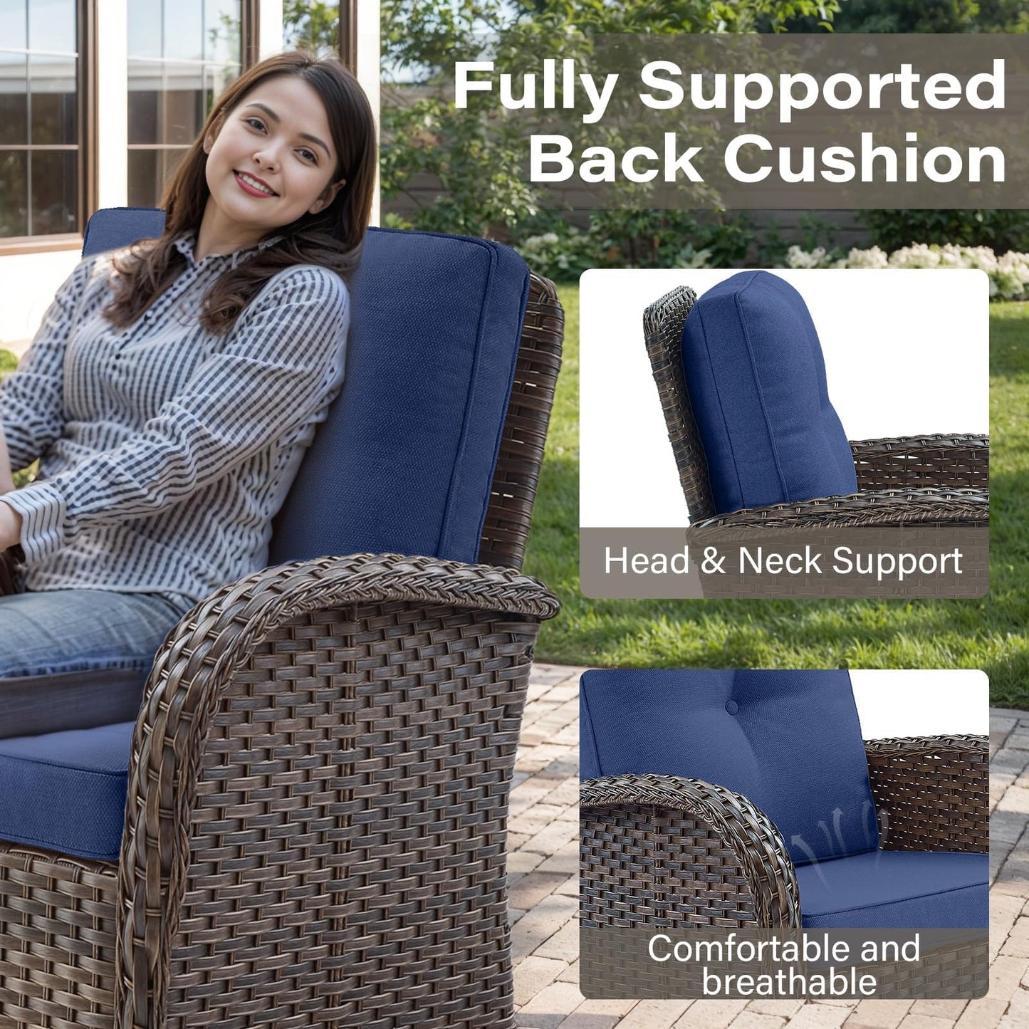 Patio Single PE Wicker Swivel Glider Chair with Thick Cushions, NDS Series