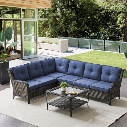 7-Piece L-Shaped Patio Sectional Sofa Set + Wicker Coffee Table, NTC Series